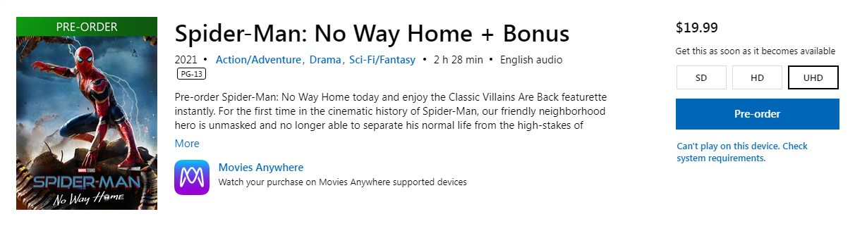 Spider-Man: No Way Home Microsoft Store
